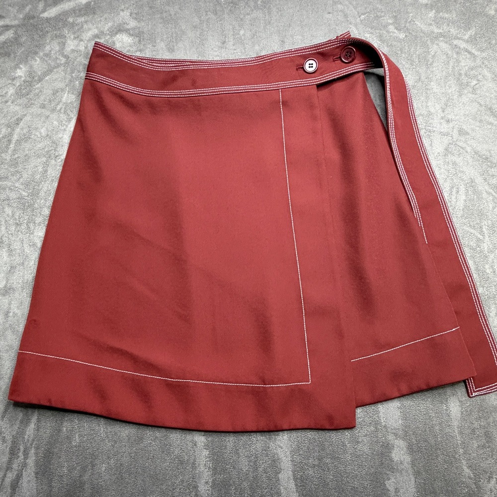 Arket Wrap Mini Skirt Womens 36 Rust Red Contrast Stitch Recycled Twill 233087